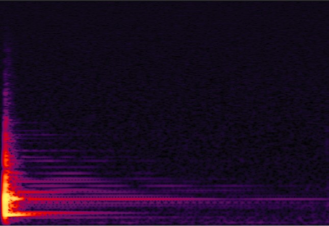 Impulse-type instrument recorded with a slightly noisy mic Spectrogram showing recording of impulse-type instrument recorded with a slightly noisy mic